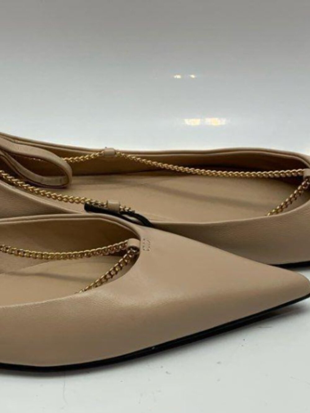 Zara Beige Pointed Toe Chain Flats - Picture 4 of 7